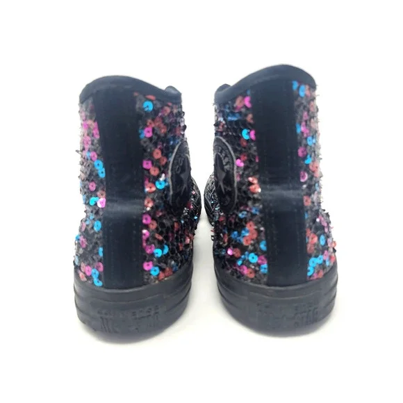Converse Chuck Taylor Women's Sz 8 Black Sequin Skate Shoes Hi-Top Sneakers - Picture 9 of 10